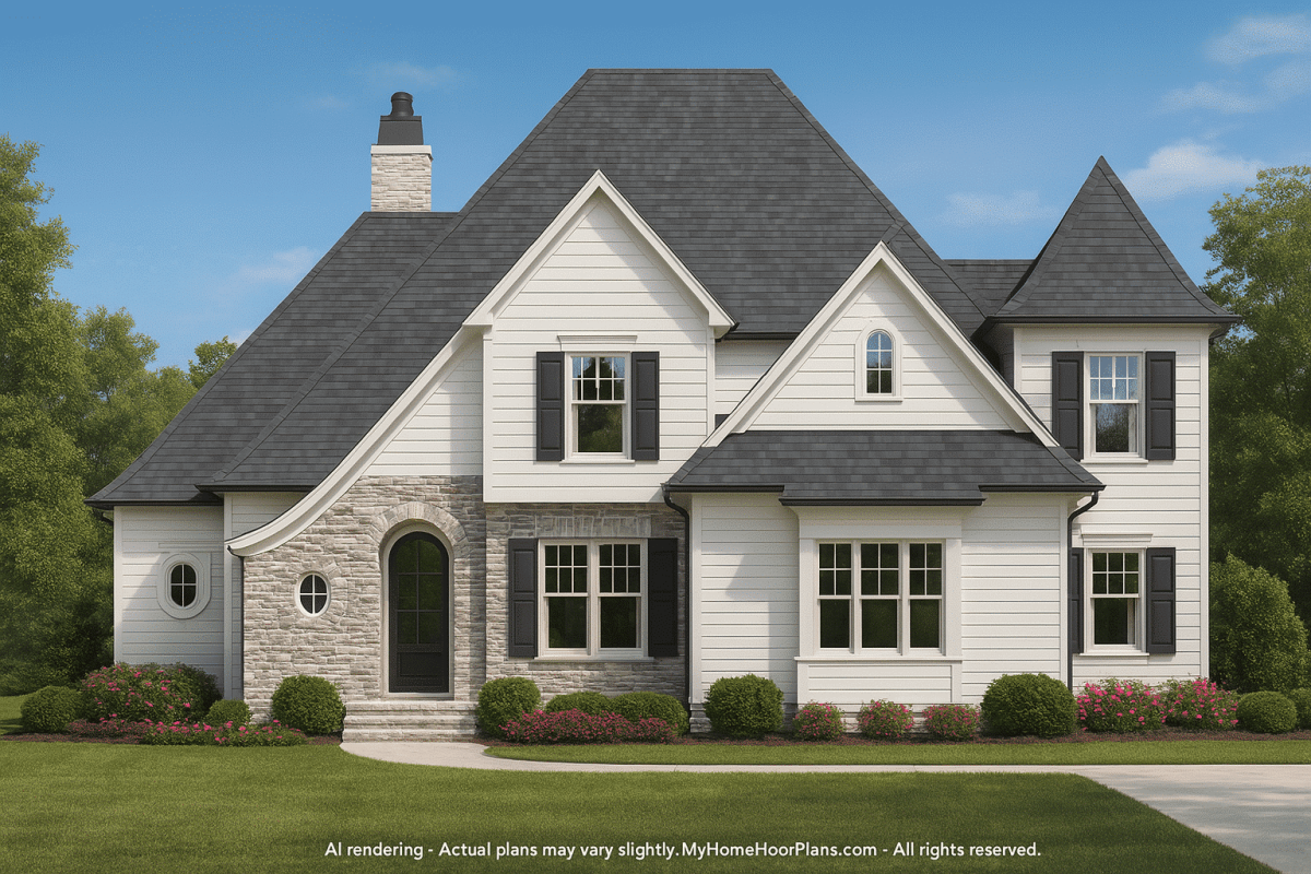 Elegant French Country House Design with 2 Floors and a 3-Car Garage