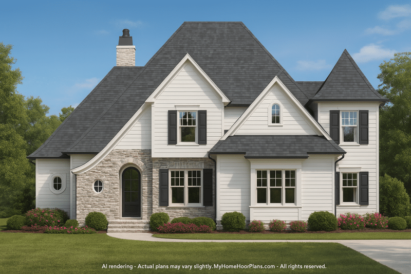 Elegant French Country House Design with 2 Floors and a 3-Car Garage