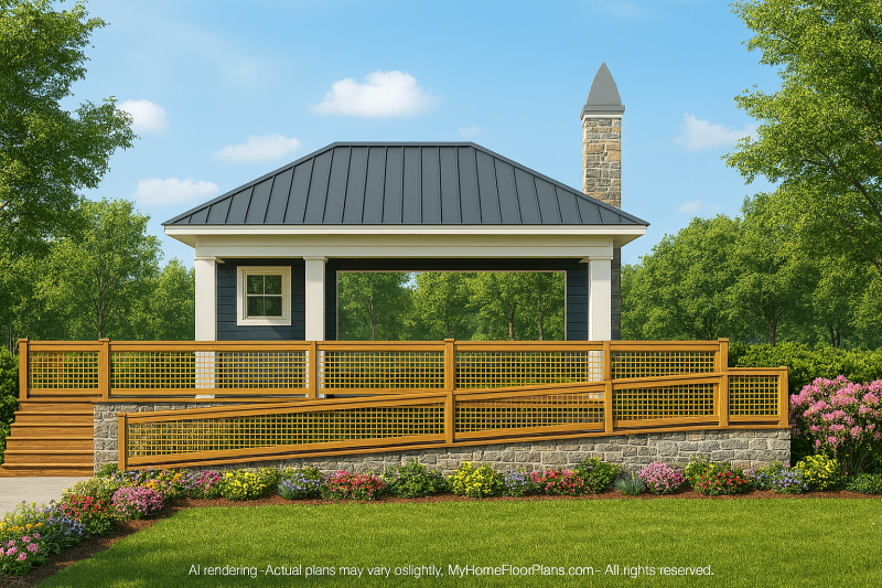 Elegant Pavilion Home Plan Architectural Blueprint CAD Designs