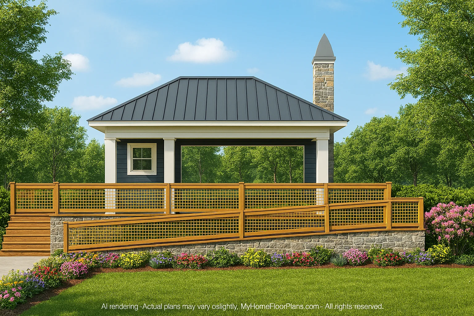 Elegant Pavilion Home Plan Architectural Blueprint CAD Designs