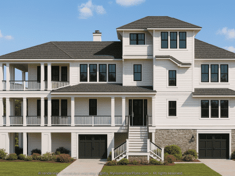 Enhanced 3-Level Beach House Plan with Luxurious CAD Designs