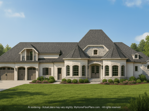 French Country House Plan – Elegant 2-Story Design with CAD Files