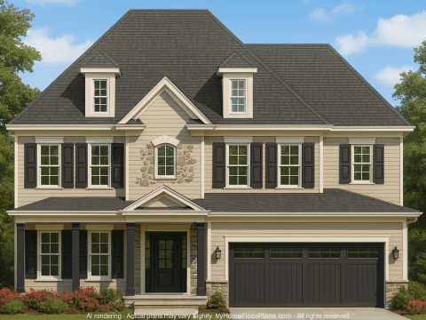 Home Blueprint Designs with CAD 2.5-Story Floor Plan (45ft)