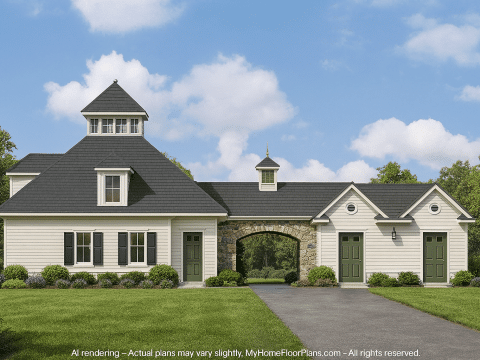 Horse Stable House Plan with 4-Bay Garage & Breezeway