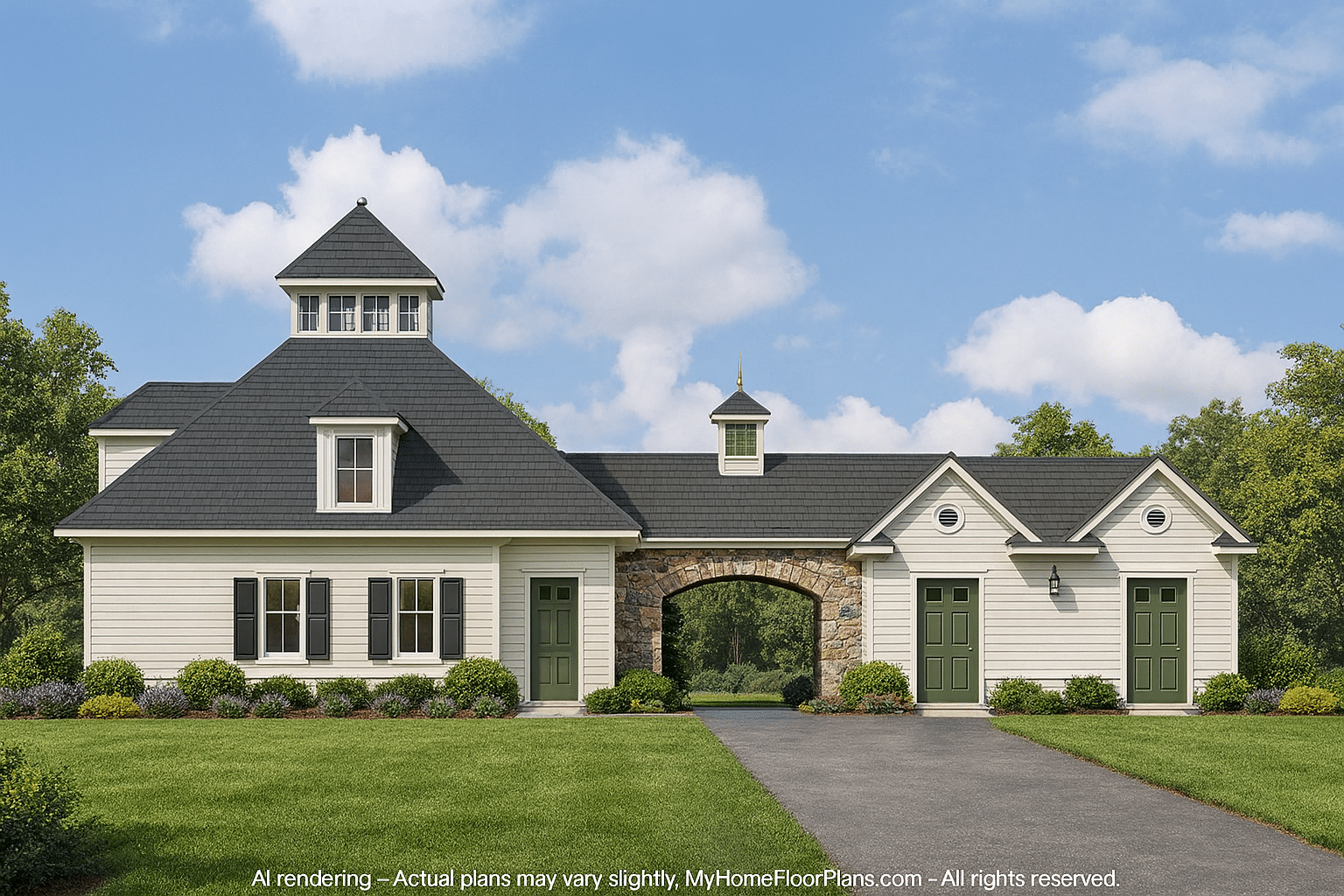 Horse Stable House Plan with 4-Bay Garage & Breezeway