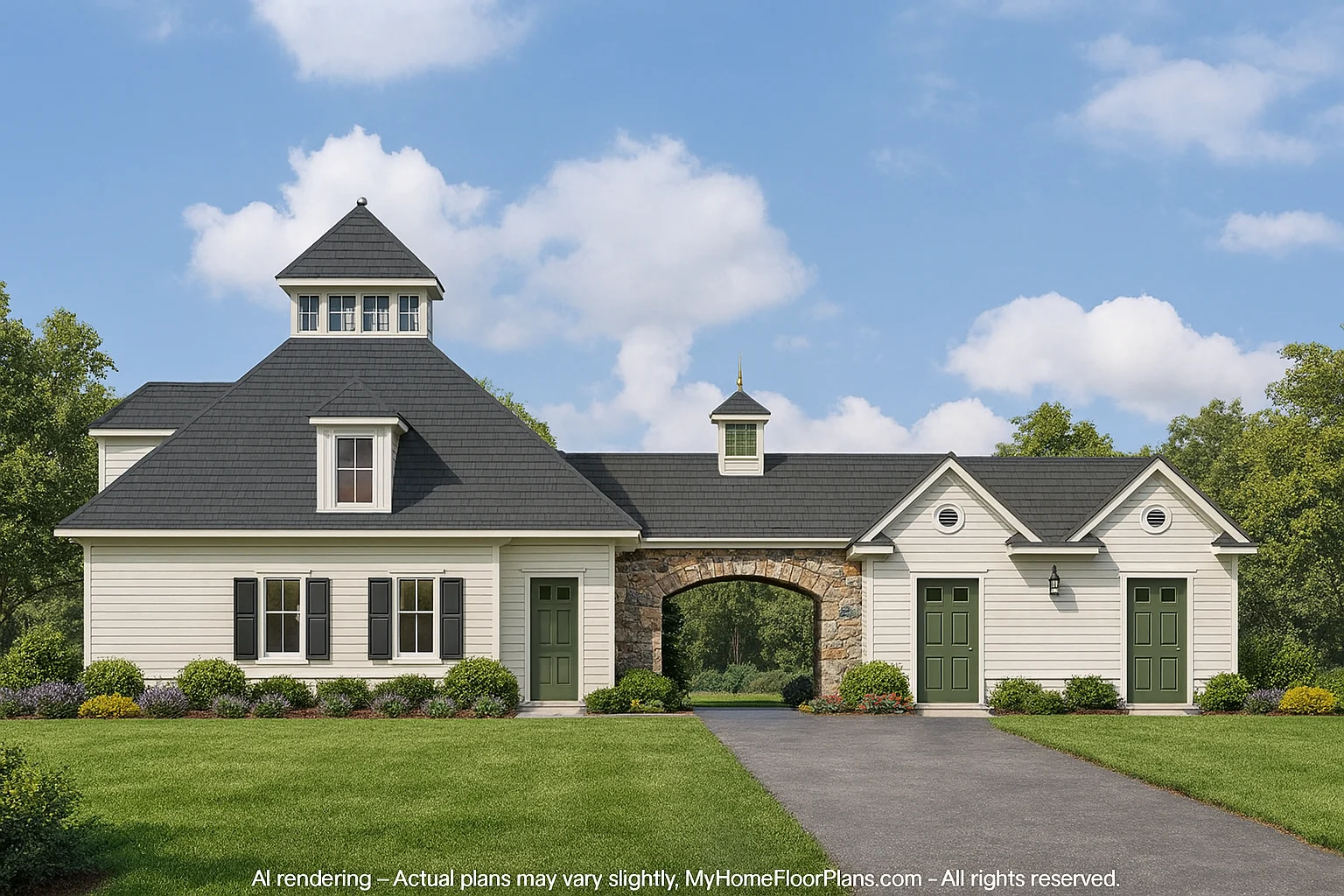 Horse Stable House Plan with 4-Bay Garage & Breezeway