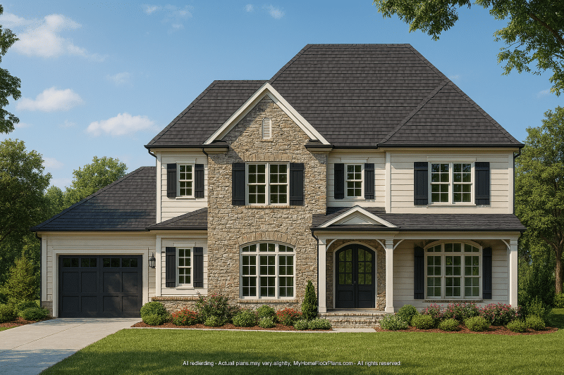 Luxurious 2.5-Story European House Plan with 5 Bedrooms & Vaulted Ceilings