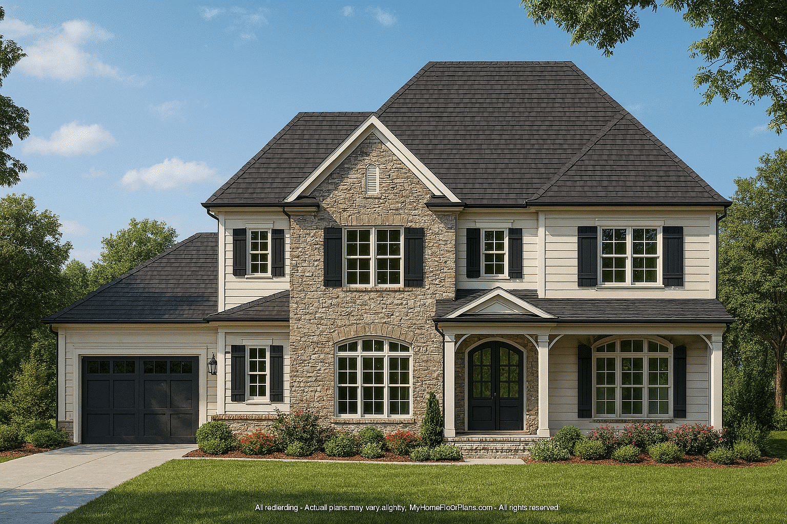 Luxurious 2.5-Story European House Plan with 5 Bedrooms & Vaulted Ceilings