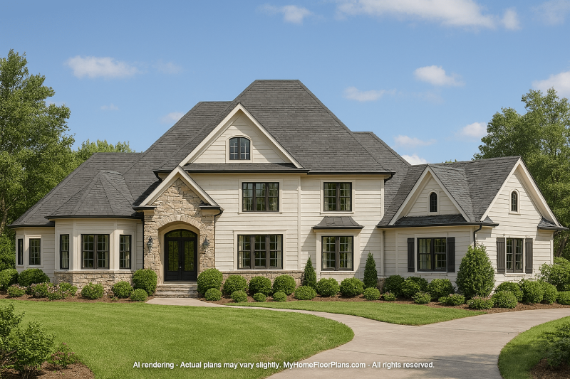 Luxurious 3-Story House Plan with French Country & Traditional Design