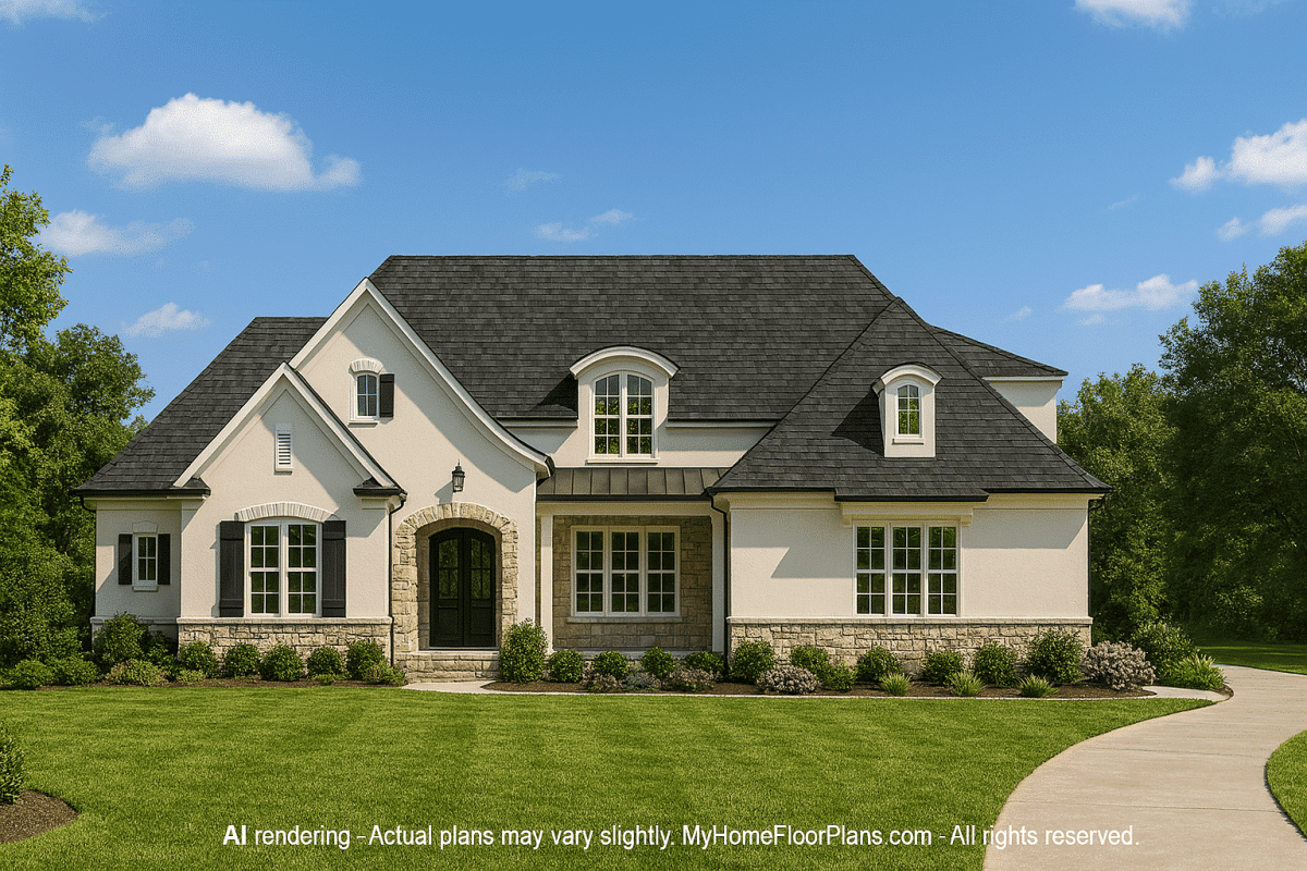 Luxury 2-Story House Plan with Vaulted Ceilings & 5 Bedrooms