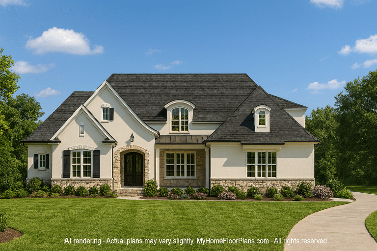 Luxury 2-Story House Plan with Vaulted Ceilings & 5 Bedrooms