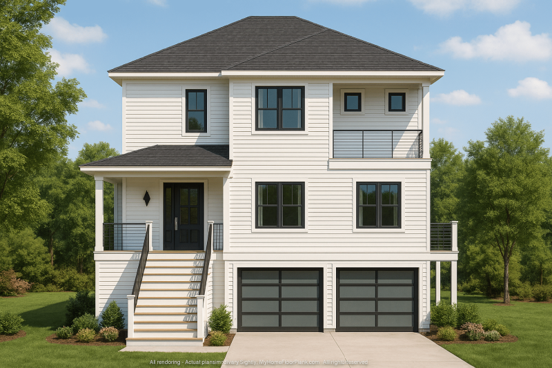Modern 2-Story Beach House Floor Plan with 5 Bedrooms & CAD Designs