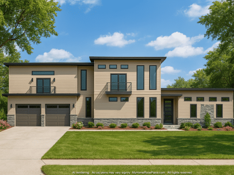 Modern 2-Story House Plan with 3-Car Garage & Open Floor Design