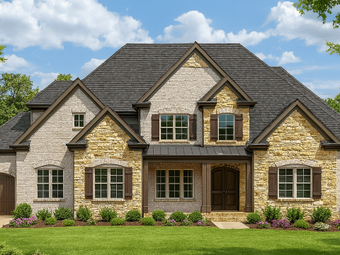 Modern 2-Story House Plan with French Country Details & 4 Bedrooms