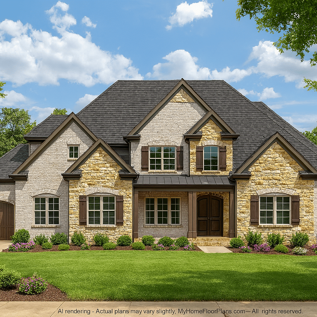 Modern 2-Story House Plan with French Country Details & 4 Bedrooms