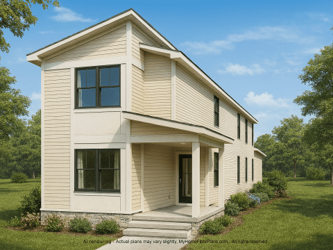 Modern 2-Story House Plan with Open Floor Design and CAD Blueprint