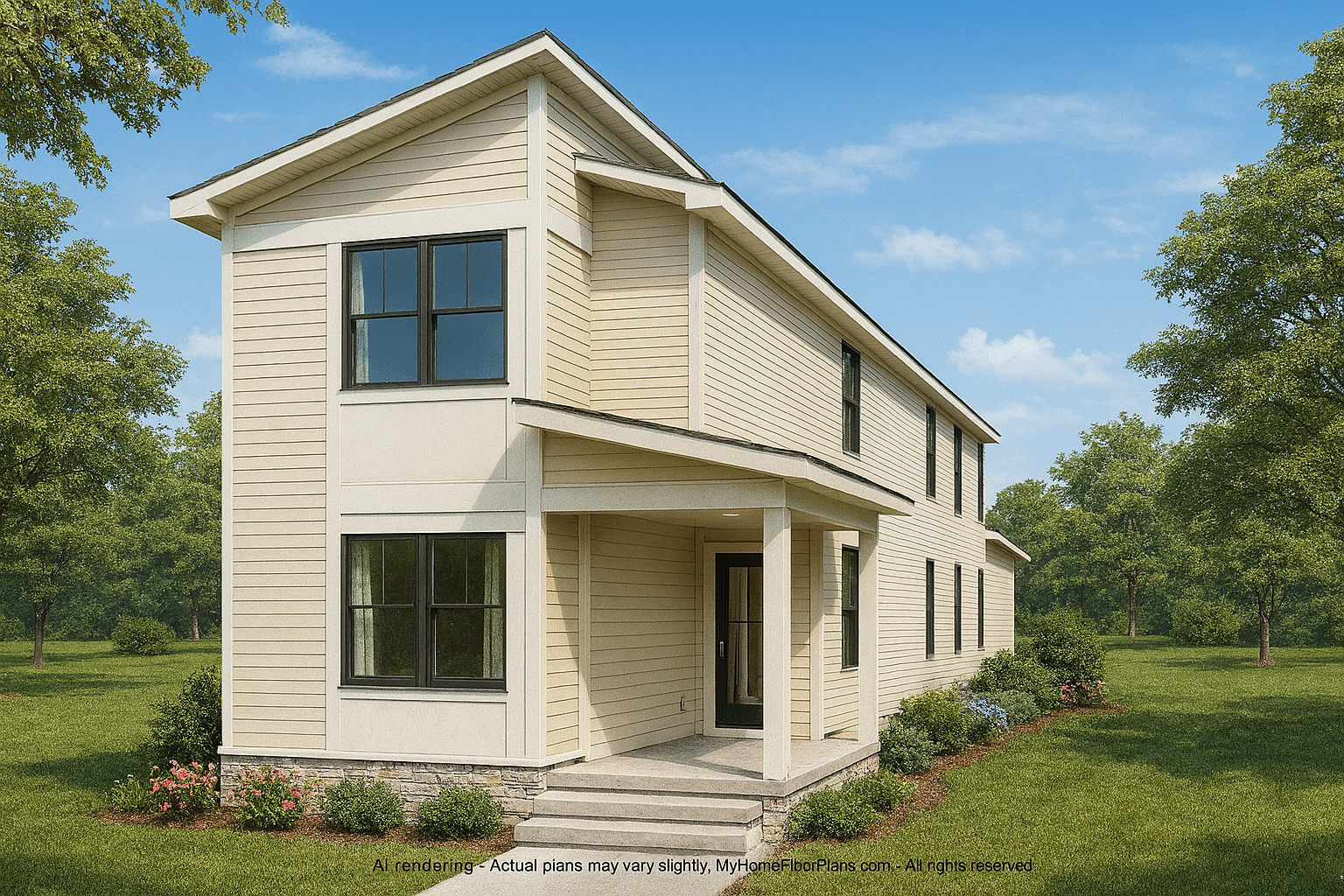 Modern 2-Story House Plan with Open Floor Design and CAD Blueprint