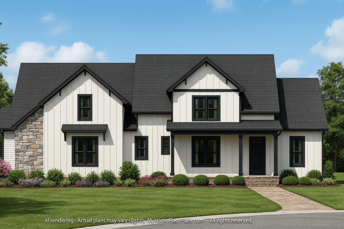 Modern Barn-Style House Plan with 2 Stories and 2,680 Heated Sq. Ft.