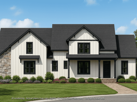 Modern Barn-Style House Plan with 2 Stories and 2,680 Heated Sq. Ft.