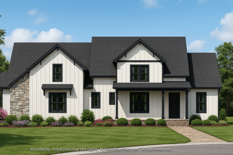 Modern Barn-Style House Plan with 2 Stories and 2,680 Heated Sq. Ft.