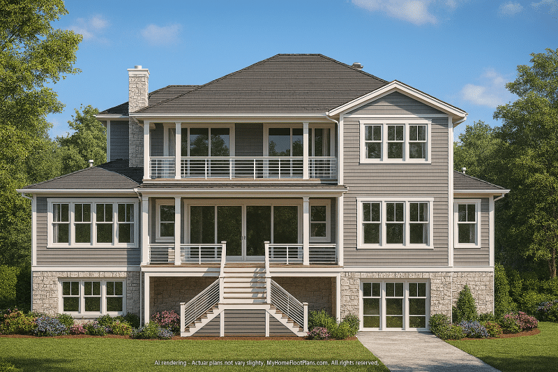 Modern Beach Home Plan with 3-Story Layout & Coastal Charm