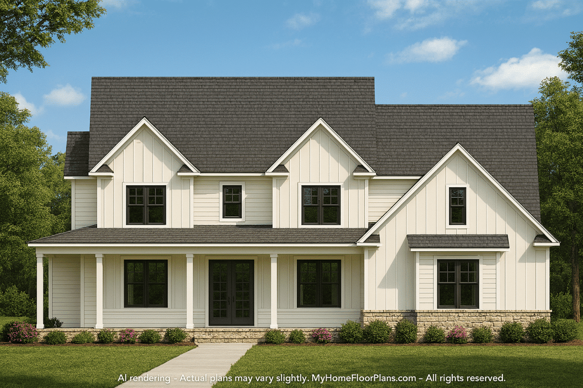 Modern Country House Plan with Spacious 2-Story Layout and CAD Blueprints