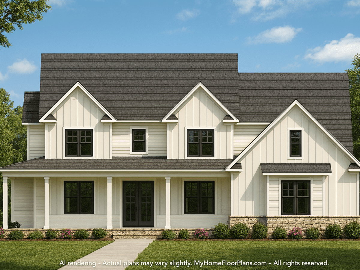 Modern Country House Plan with Spacious 2-Story Layout and CAD Blueprints