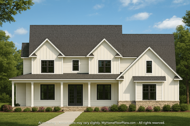 Modern Country House Plan with Spacious 2-Story Layout and CAD Blueprints