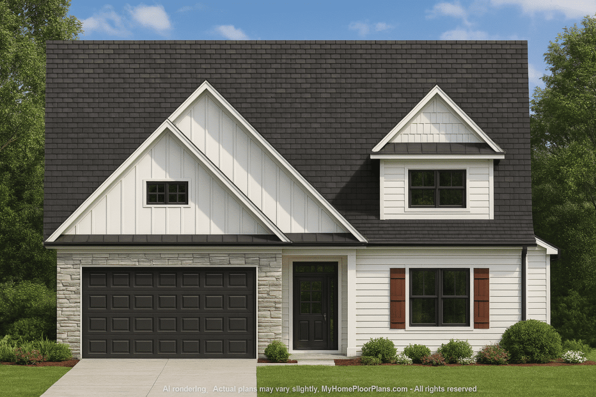 Modern Craftsman Floor Plan with 4 Bedrooms and Garage