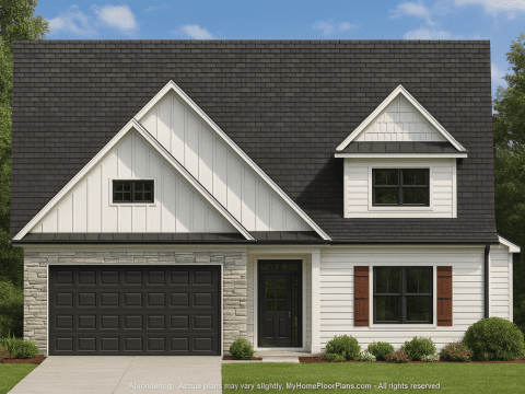 Modern Craftsman Floor Plan with 4 Bedrooms and Garage