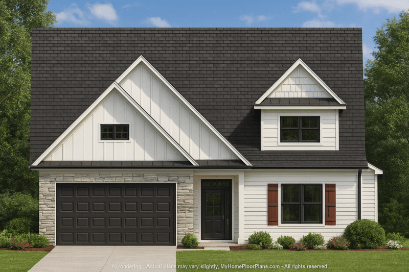 Modern Craftsman Floor Plan with 4 Bedrooms and Garage