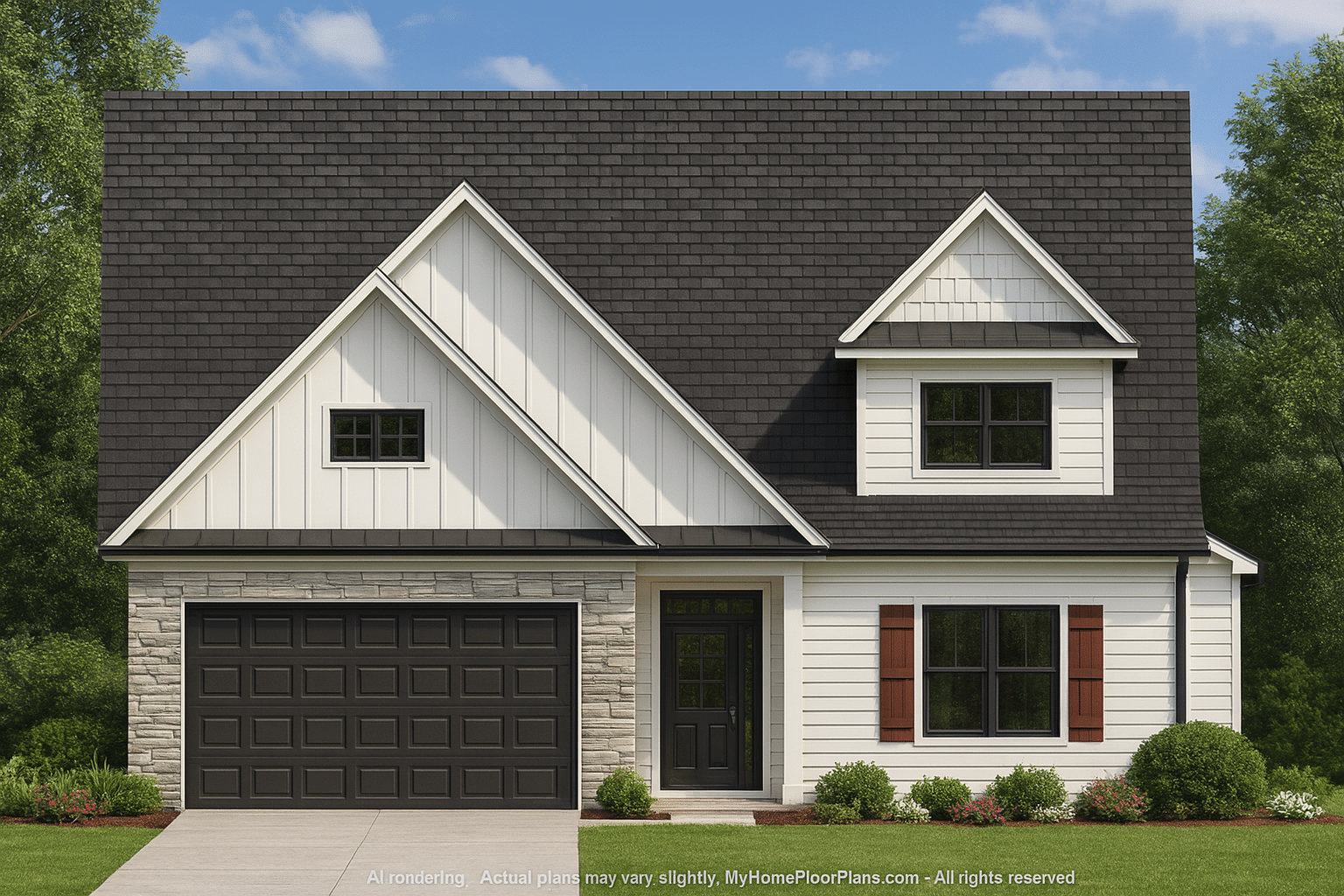 Modern Craftsman Floor Plan with 4 Bedrooms and Garage