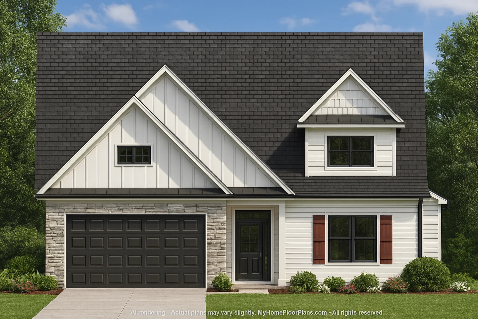 Modern Craftsman Floor Plan with 4 Bedrooms and Garage