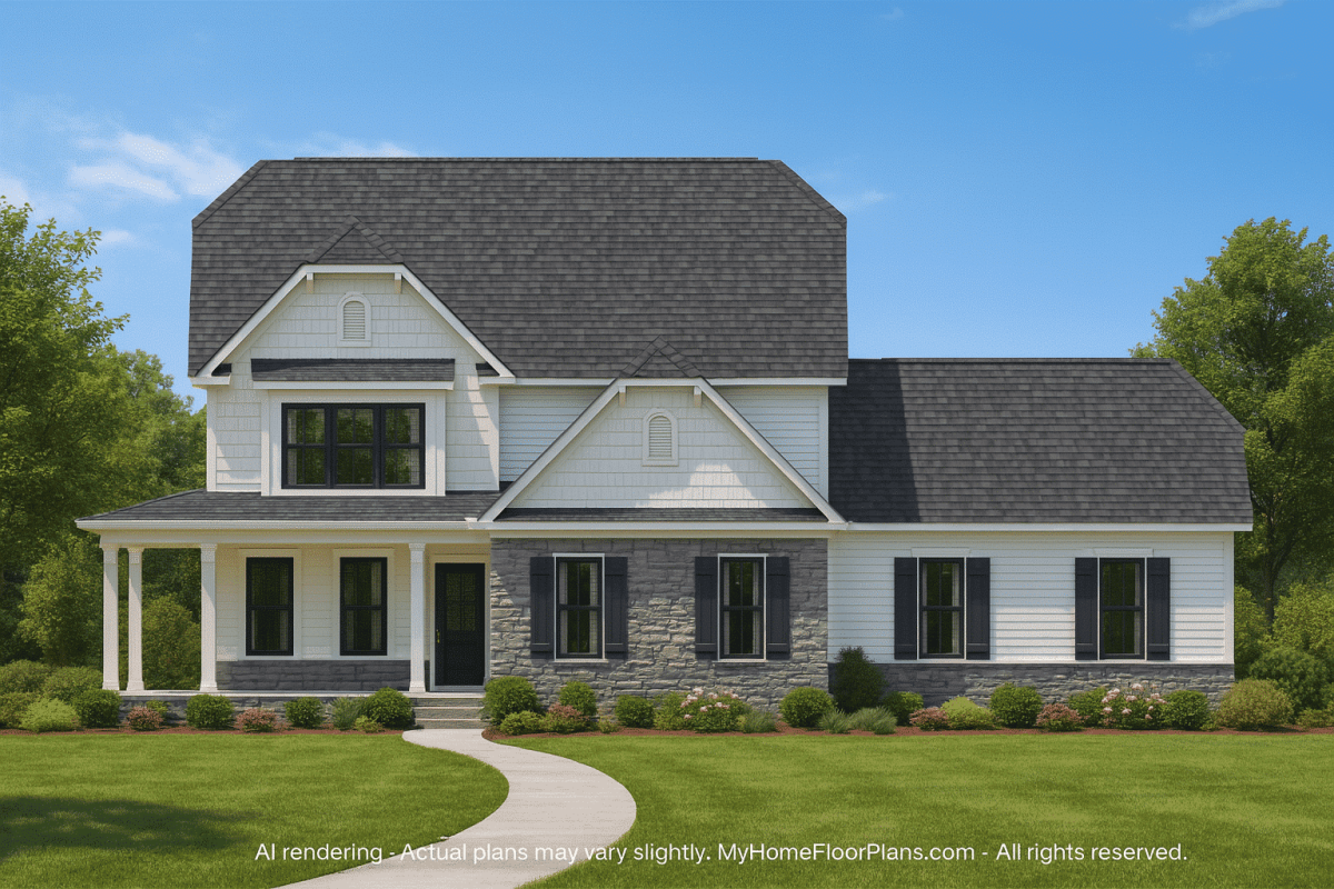 Modern Craftsman Home Floor Plan with 2 Stories and Flexible Bonus Room
