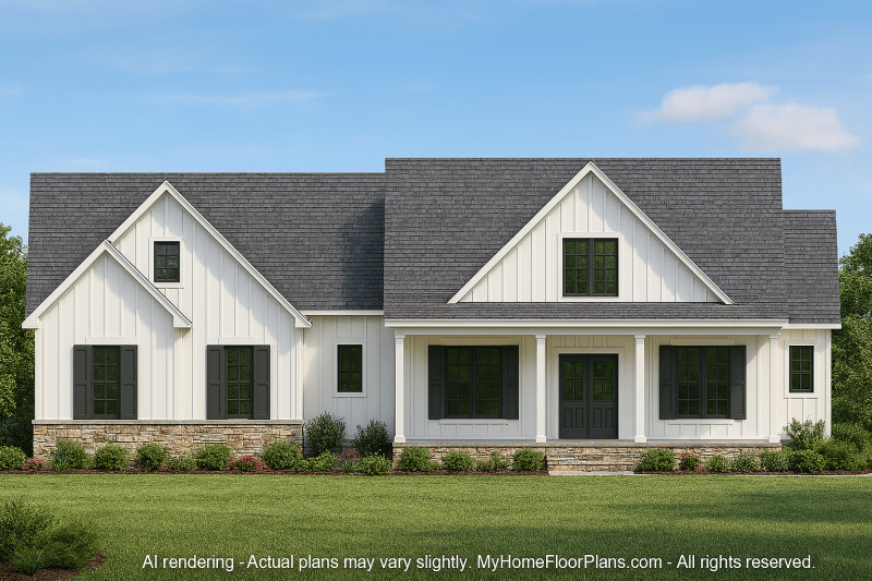 Modern Craftsman Home Floor Plan with 3 Bedrooms and CAD Blueprints