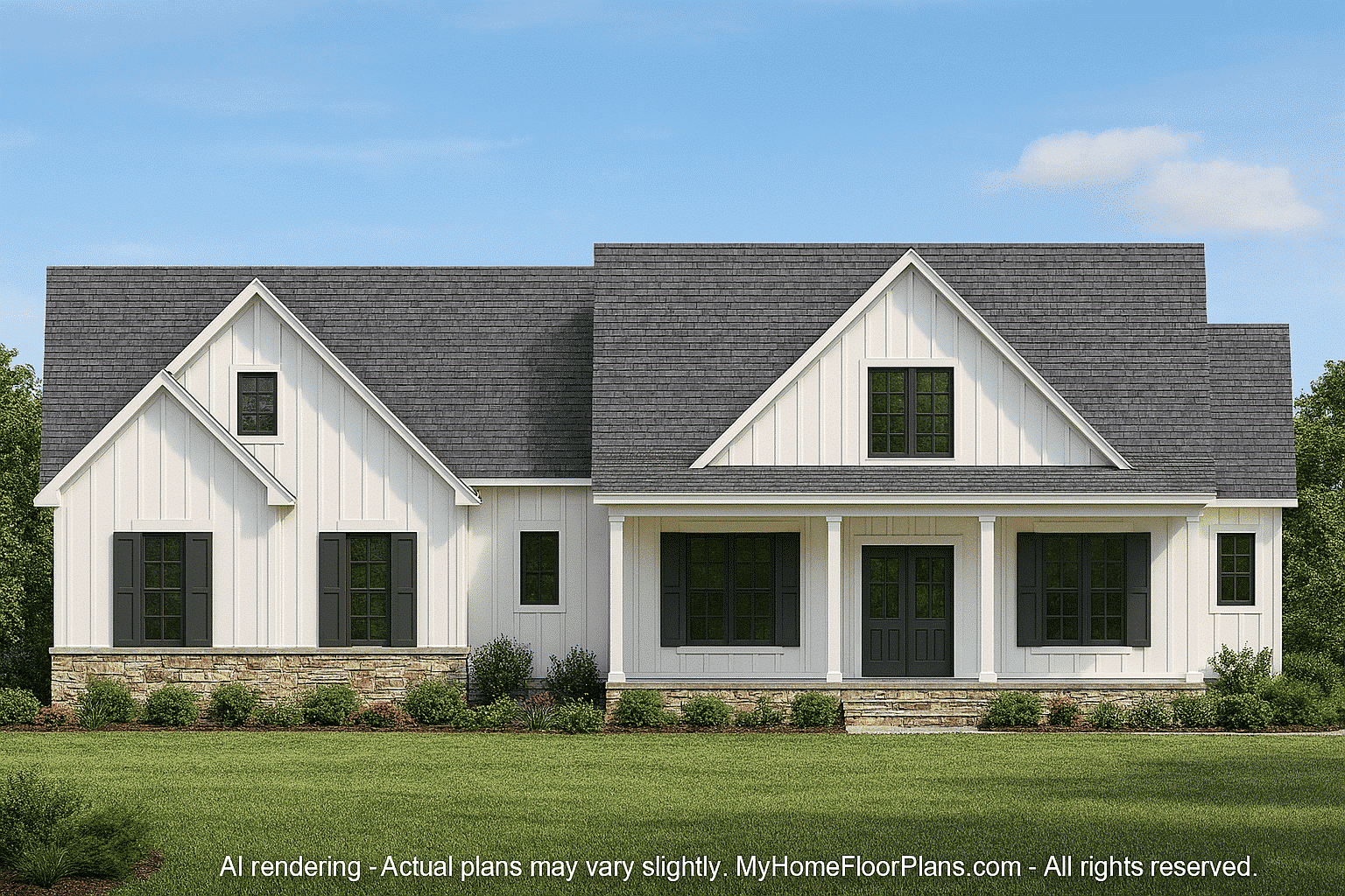 Modern Craftsman Home Floor Plan with 3 Bedrooms and CAD Blueprints