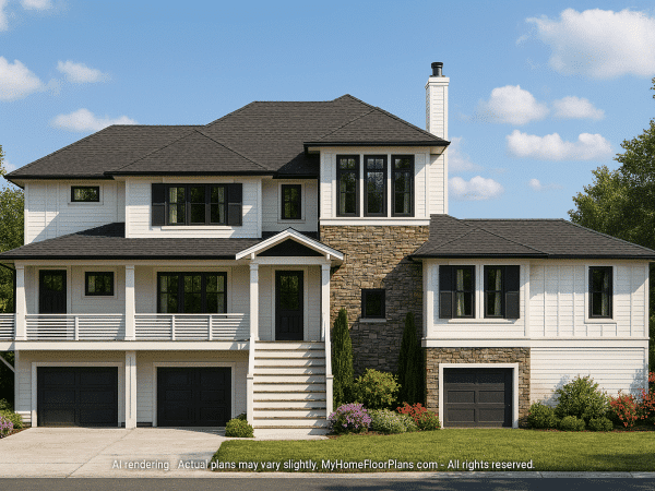 Modern Craftsman Home Plan 2-Story CAD Design with 4 Bedrooms