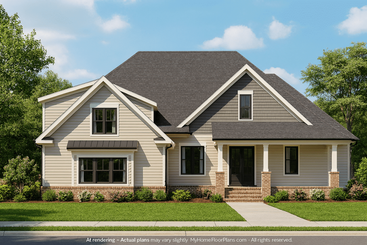 Modern Craftsman Home Plan with 1.5 Floors, Vaulted Ceilings & Bonus Room