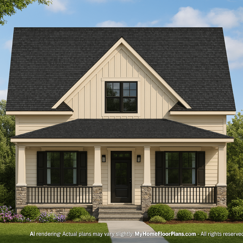 Modern Craftsman Home Plan with 2 Floors and Detached Garage