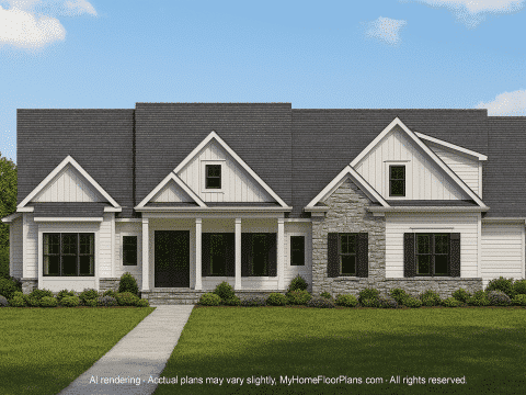 Modern Craftsman Home Plan with 4 Bedrooms and 2 Floors