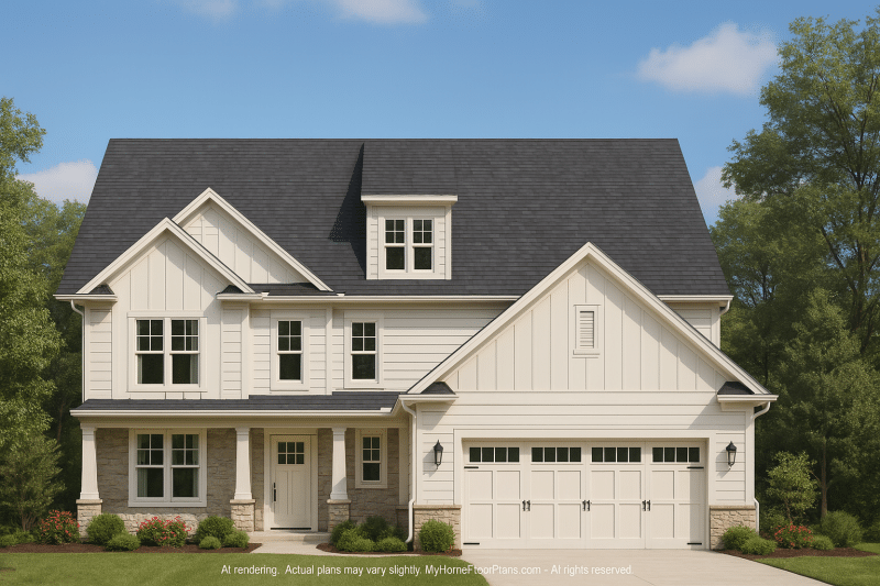 Modern Craftsman Home Plan with Spacious Floor Design and CAD Blueprint