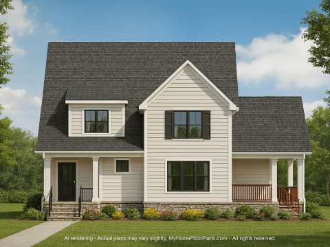 Modern Craftsman House Plan with 1.5 Stories & Detached Garage
