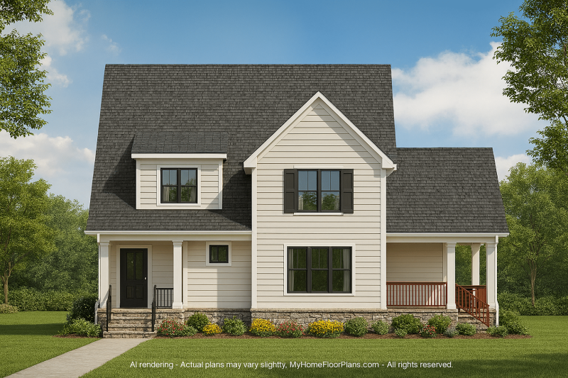 Modern Craftsman House Plan with 1.5 Stories & Detached Garage