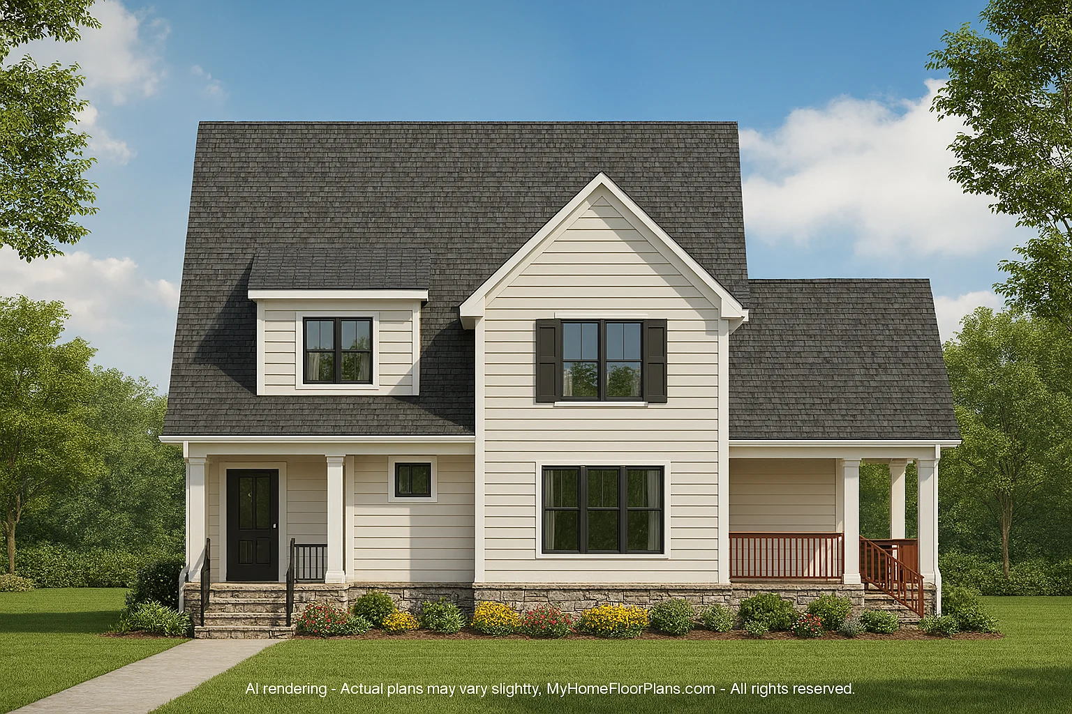 Modern Craftsman House Plan with 1.5 Stories & Detached Garage