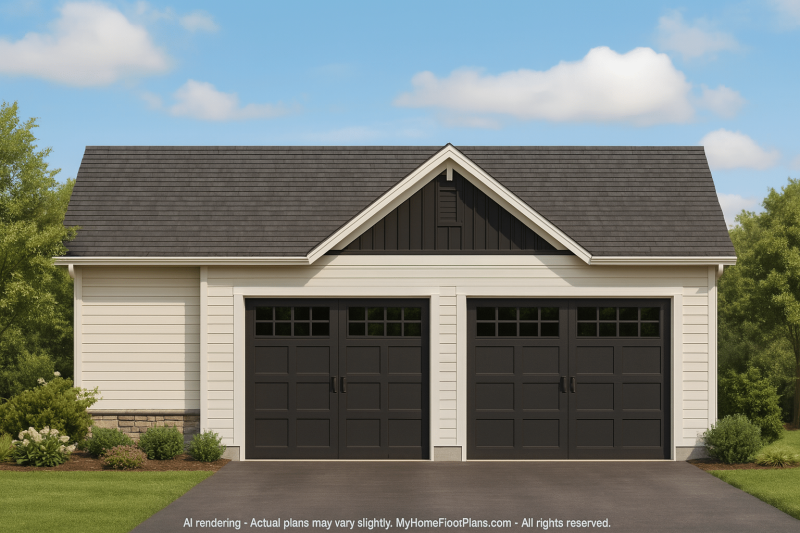 Modern Golf Cart Garage Plan with 2 Bays & Compact CAD Design
