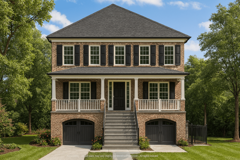 Modern Home Plan Coastal Style with 3 Floors, 5 Bedrooms & Tandem Garage