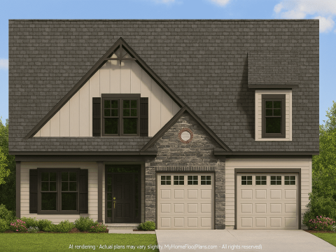 Modern House Plan with 1.5 Stories, 4 Bedrooms & CAD Blueprint