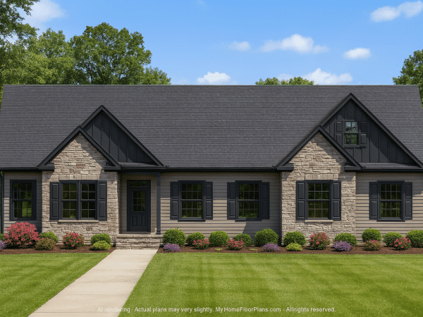 Modern Ranch Home Floor Plan with CAD Blueprint Designs