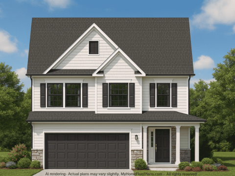 Modern Suburban Home Plan with 3 Bedrooms and Efficient 2-Story Design