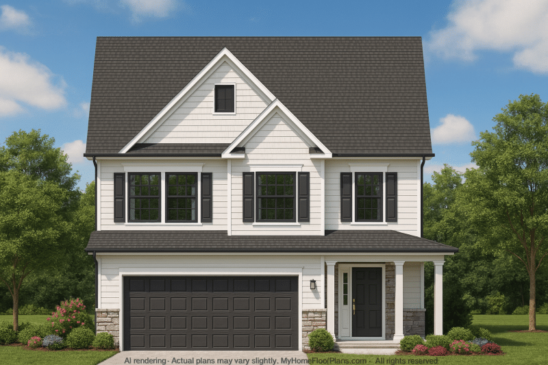 Modern Suburban Home Plan with 3 Bedrooms and Efficient 2-Story Design